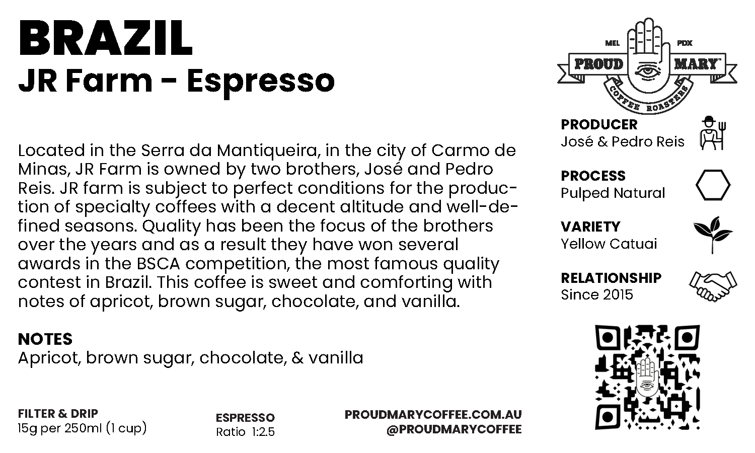 Brazil | JR Farm | Yellow Catuai | Pulped Natural | Espresso | 250g - Image 4