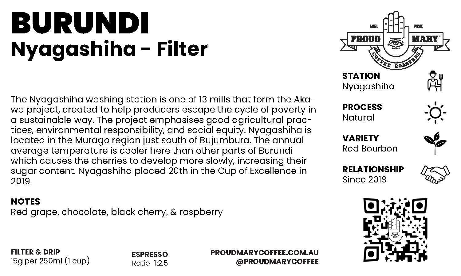 Burundi | Nyagashiha | Red Bourbon | Natural | Filter | 250g - Image 4