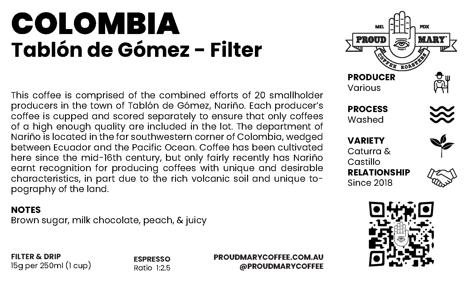 Colombia | Tablón de Gómez | Caturra & Castillo | Washed | Filter | 250g - Image 4