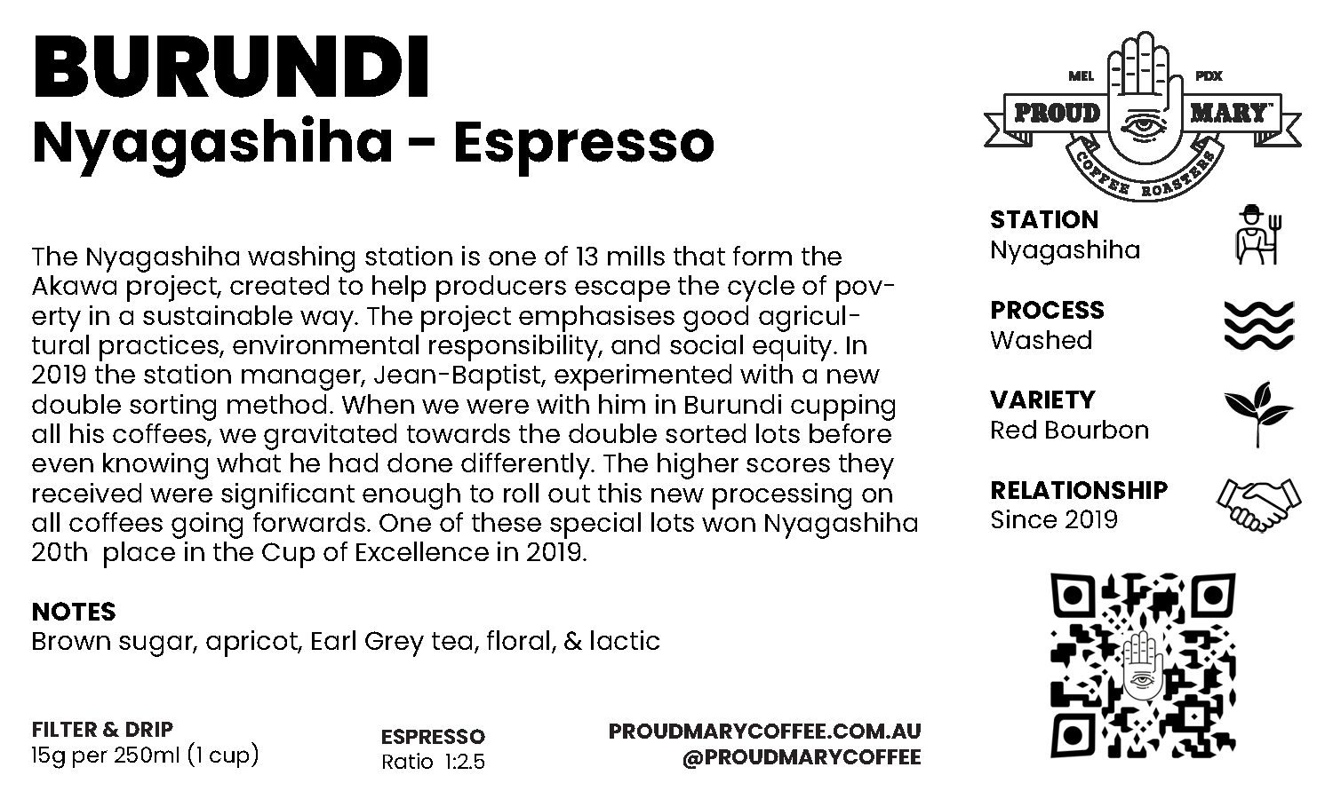 Burundi | Nyagashiha | Red Bourbon | Washed | Espresso | 250g - Image 2