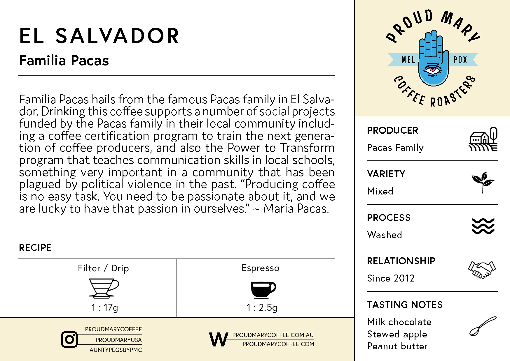 El Salvador | Familia Pacas | Bourbon & Pacas | Washed | Espresso | 250g - Image 3