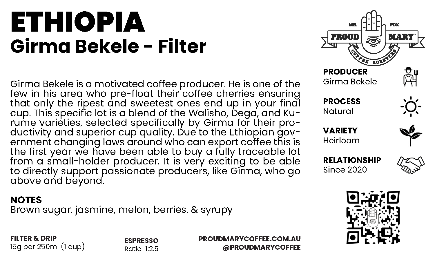 Ethiopia | Girma Bekele  | Heirloom | Natural | Filter | 250g - Image 4