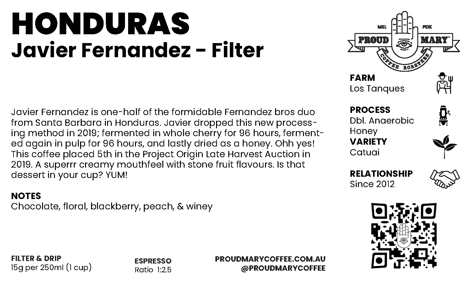 Honduras | Javier Fernandez | Catuai | Dbl. Anaerobic Honey | Filter | 200g - Image 4