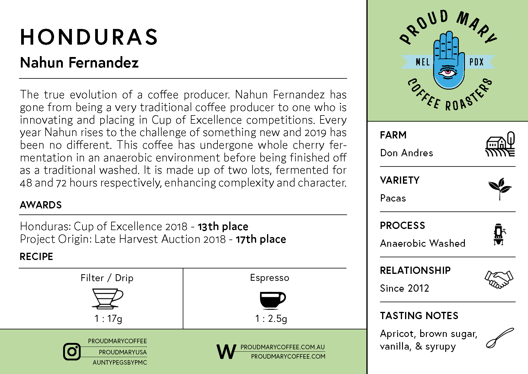 Honduras | Nahun Fernandez | Pacas | Anaerobic Washed 48/72hr | Filter | 250g - Image 3