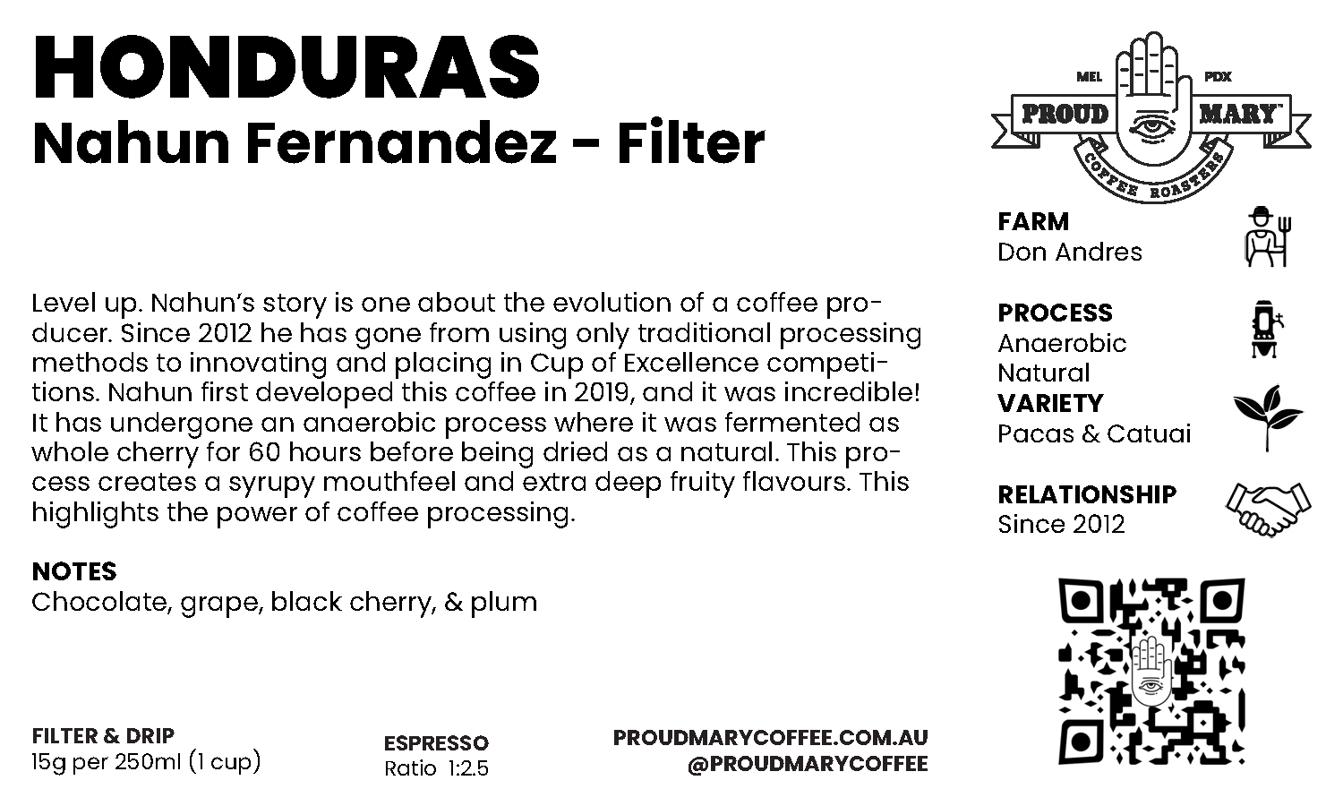 Honduras | Nahun Fernandez  | Pacas & Catuai | Anaerobic Natural | Filter | 200g - Image 4