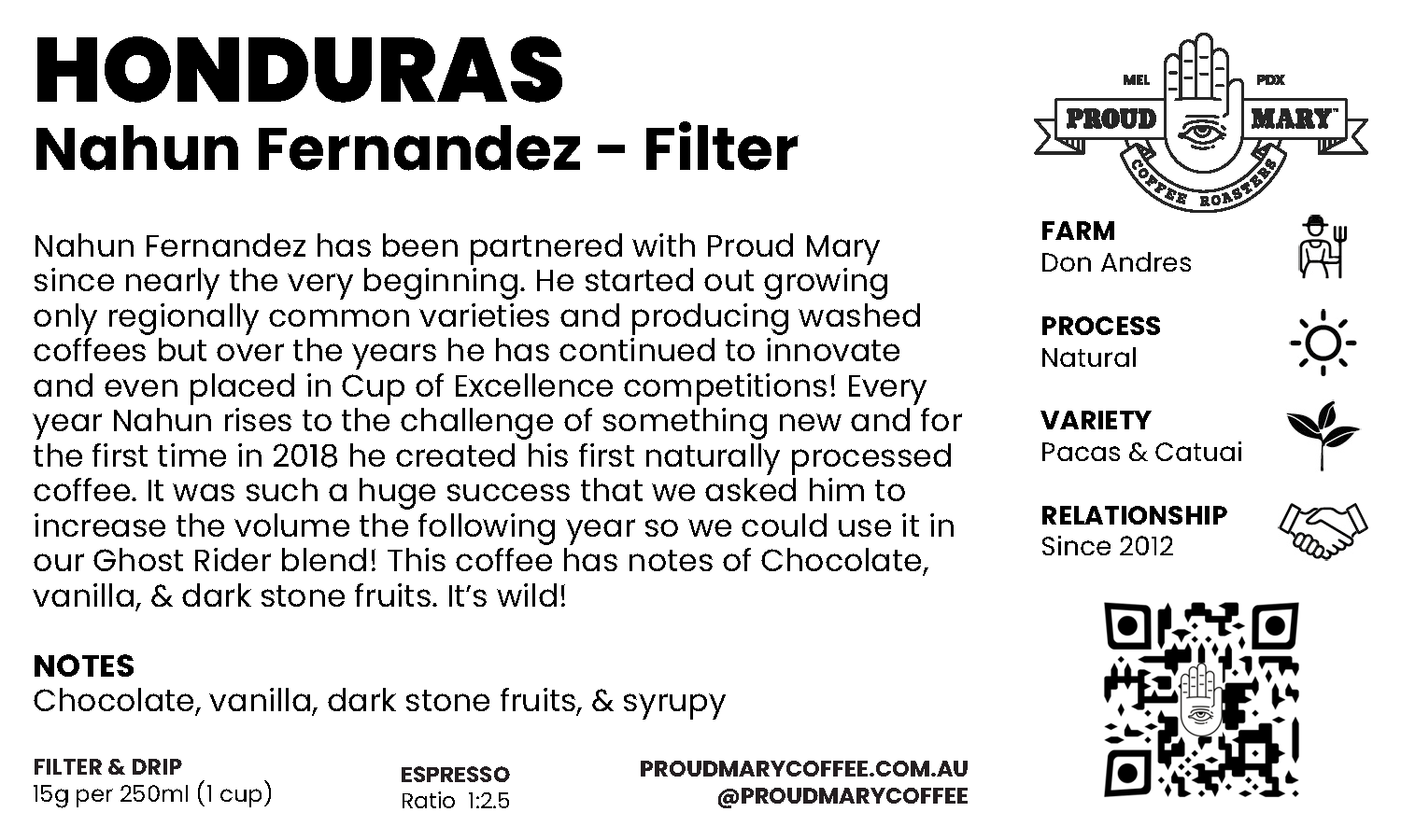 Honduras | Nahun Fernandez | Pacas & Catuai | Natural | Filter | 250g - Image 2