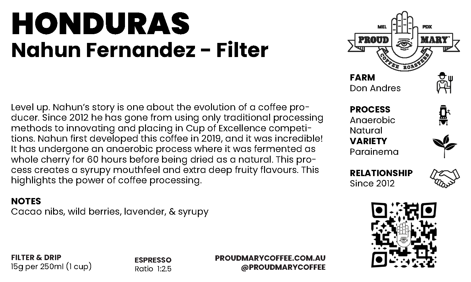 Honduras | Nahun Fernandez | Parainema | Anaerobic Natural | Filter | 200g - Image 4