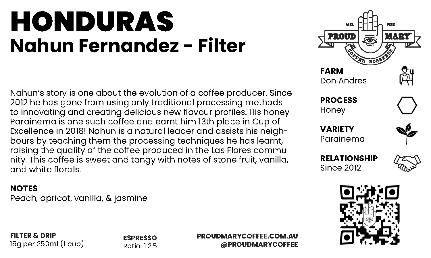 Honduras | Nahun Fernandez | Parainema | Honey | Filter | 250g - Image 2