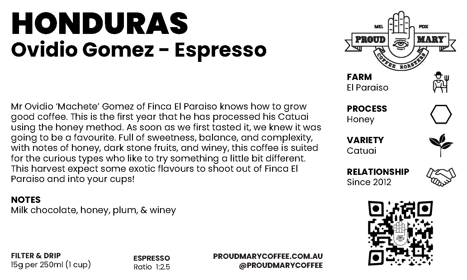 Honduras | Ovidio Gomez | Catuai | Honey | Espresso | 250g - Image 4