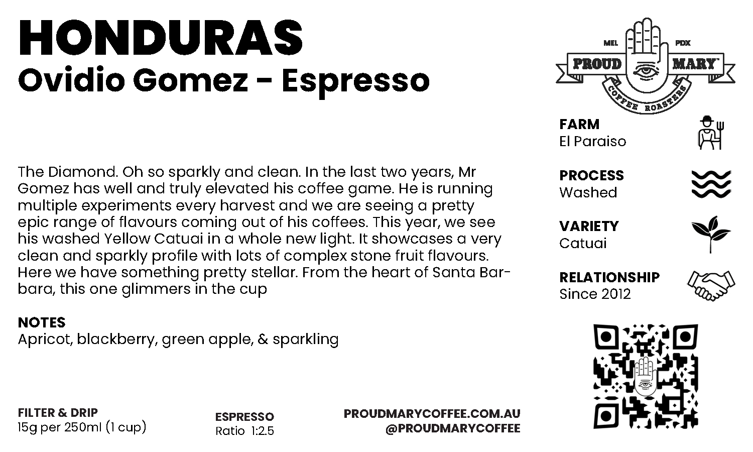 Honduras | Ovidio Gomez 'The Diamond' | Catuai | Washed | Espresso | 250g - Image 4