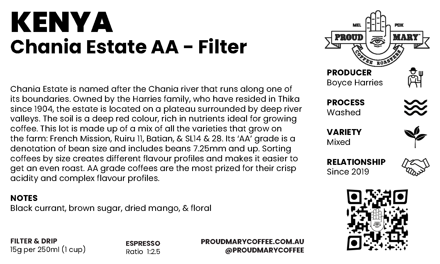 Kenya | Chania Estate AA  | Mixed | Washed | Filter | 250g - Image 4