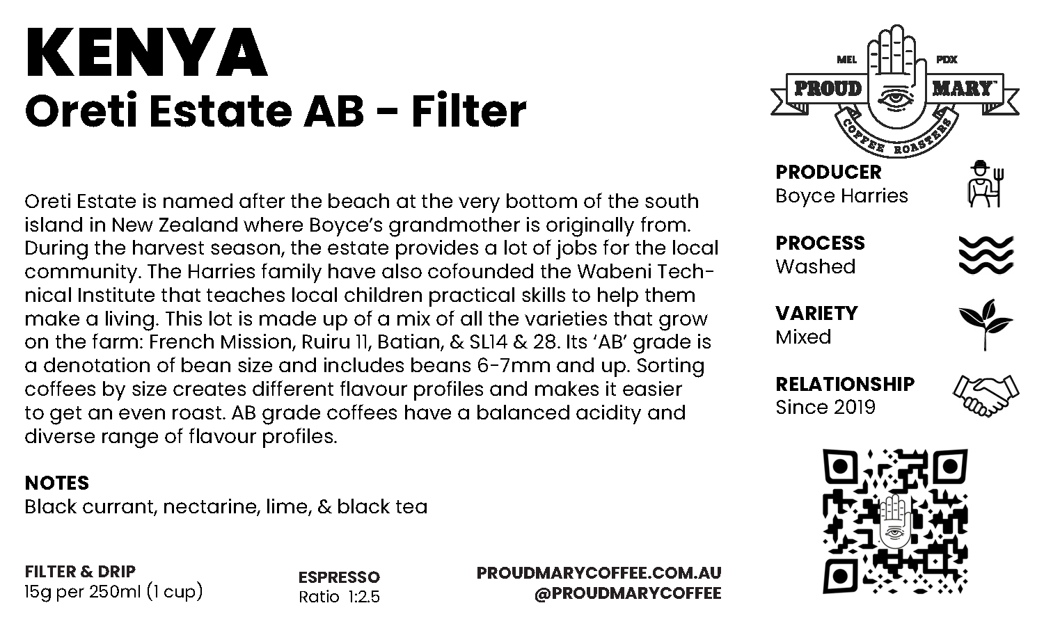 Kenya | Oreti Estate AB  | Mixed | Washed | Filter | 250g - Image 2