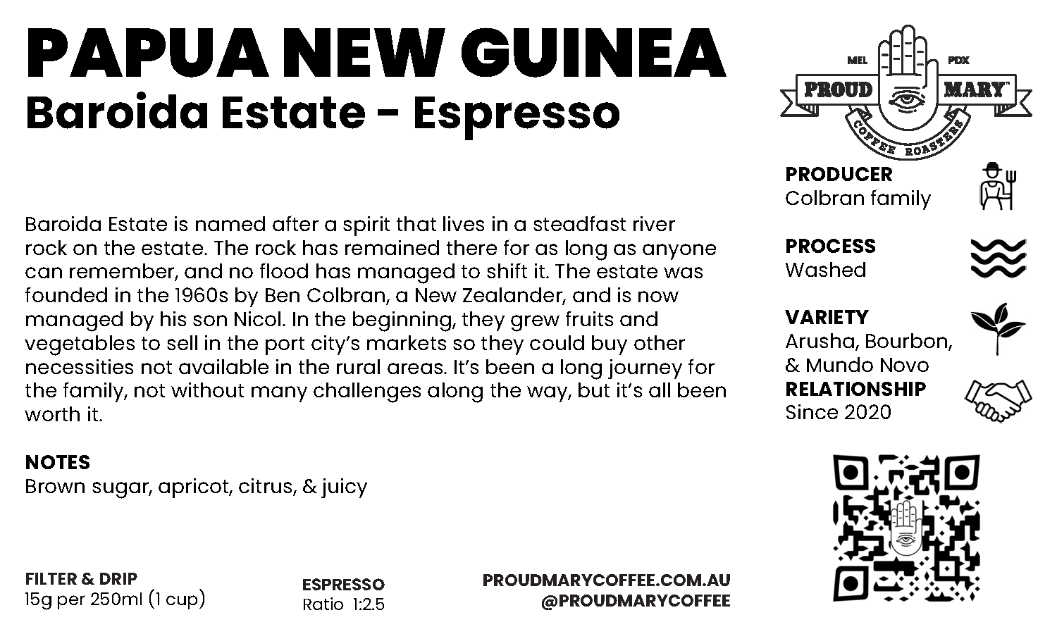 Papua New Guinea | Baroida Estate  | Mixed | Washed | Espresso | 250g - Image 3